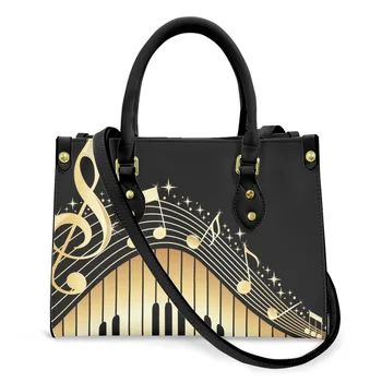 FORUDESIGNS, luksuzne torbe, ženske zlatne glazbene note, klaviru, torbe preko ramena, trendy ženske svakodnevne kožne torbe preko ramena Muje