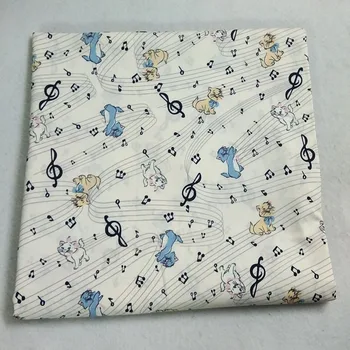 Šarmantan мультяшный mačka s glazbenih nota, pamučna tkanina s po cijeloj površini Glazbene note, tkanina u patchwork stilu, torba za zurke, kućni dekor