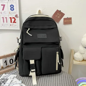 Veliki prostran platna crni ruksak, lagan, jednostavan putnu torbu, platna ruksak, školska torba za studente, platna studentski ruksak na munje