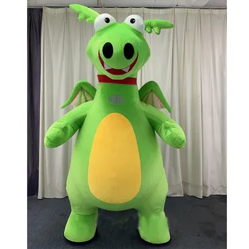 2,6 m Div Realan Napuhavanje Zeleni kostim Dinosaura za odrasle, hoda po cijelom tijelu, Napuhavanje Krzneni Kostim Maskote, kostim maskote