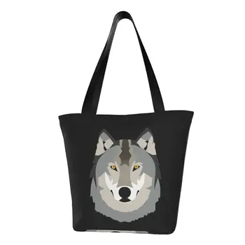 Slatko i cool siva njuška vuka, ilustrirane torbe sa životinjama, prijenosna torba za kupovinu velikog kapaciteta