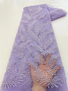 Нигерийская funky teške cvjetne čipke tkanina s bisernom mreže ručni rad, Afrika 2022, Luksuzno тюлевое čipka od perli za šivanje večernje haljine za nevjesta