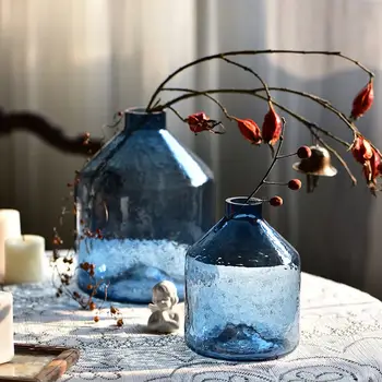 Vaza za cvijeće od plavog stakla, zanatskih predmeta za uređenje doma, Skulptura, dnevni boravak, ormar, stol, Kvadrat, Moda
