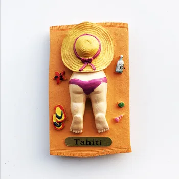 Magnet za hladnjak, francuska turistička atrakcija - žene, загорающие na otoku Tahiti - Naljepnica na hladnjak od smole
