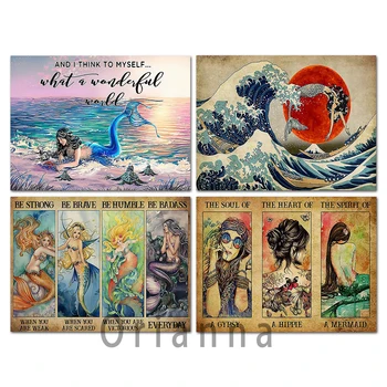 Sirena Ona Sanja O Oceanu Sirena Morska Zid Umjetnost Za Djevojčice Soba Dekor Plakat Velike Valove Sirena Platnu Poklon