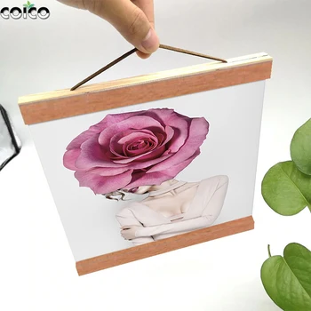 Okvir za poster 21-71 cm, magnetska drvena vješalica, prirodna reusable okvir za slike od tikovine, vješalica za platnu, slika, kućni dekor