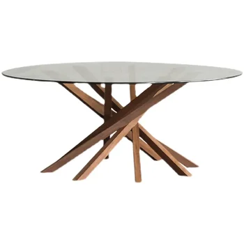 Stakleni čaj stol TLL od crnog oraha drvo, drvo u starinskom stilu, kaljeno 