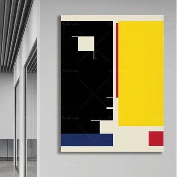 Minimalistički, moderan apstraktni geometrijski print na zidu u stilu Баухауз, Plakat Bauhaus, Crveno-plava Žuta br. Art, Meisterhaus IV