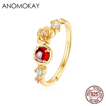Crvena prirodni Cvijet Nara, Srebrni prsten 925 sterling, Zlatni prsten s promijenjene veličine za žene božićni dar za mamu