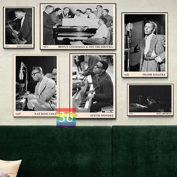 Slika umjetnika-джазиста, print na platnu, plakat, Vintage jazz crno-bijele fotografije, Dekor, Kućni bar, dekor za jazz glazbe