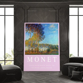 Starinski Plakat Claude Monet, Topola Na obali Эпте, Izložbeni Print Monet, Cvjetni Poster Art Dekor