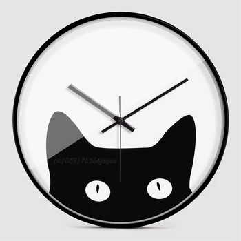 12-Inčni Zidni Sat Slatka Mačka Creative Art Jednostavne Moderne Personalizirane Zidni Sat U Europskom Stilu Sa Uskim Ободком Bešumni Modni Sat