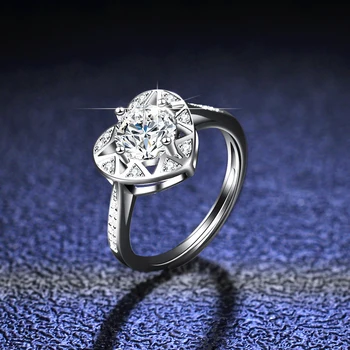 Besplatna dostava, Муассанит, pasijans u obliku srca, srebrni prsten 925 sterling, 1 karat, Originalni ovjereni ženski nakit prstenje luksuzni