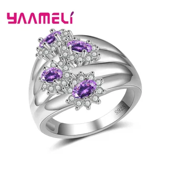 Plemenite lijepo cvijeće, Kubni cirkonij, pravi prsten od 925 sterling srebra, nakit od austrijskog kristala za žene, dame