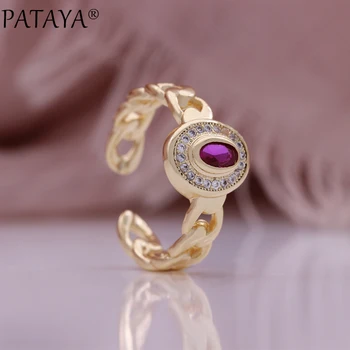 PATAYA Luksuzno Zaručnički prsten od ružičastog zlata 585 uzorka u etnički stil mladenke s prirodnim kubični cirkon, плетеное prsten s uzorkom za žene, nakit