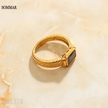 SOMMAR Lider prodaje, Zlatno punjenje, veličina 6, 7, 8, muški prsten Gentlewoman, Fin muški prsten sa crnim kamenom, plutajući ovjes