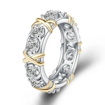 Modni nakit, bijeli prstenovi za žene i muškarce, zlatna boja, X-element, oblik, Izuzetna srebro prsten s mikro-obložene kubni cirkonij Anel Bague Femme