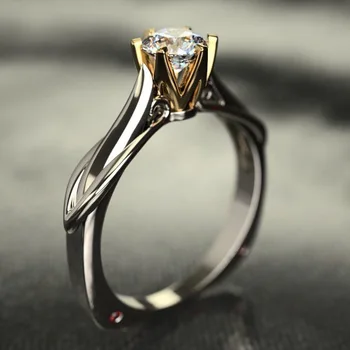Klasični zaručnički prsten sa šest noktiju, двухцветным presvučena premazom super flash u obliku srca i strijele sa simuliranim циркона i муассанита
