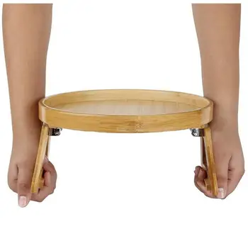 Višenamjenski marširati stol za pohranu s držačem za nogu, Sklopivi bambus disk za pohranu, pladanj za šalice za kauč, Bambus ladicu