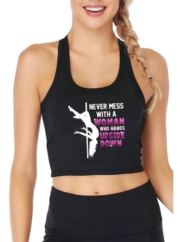 Majice sa duhovitim dizajniran za ples na шесте, seksi prozračni trening skraćene top za odlazak u teretanu, majica za fitness