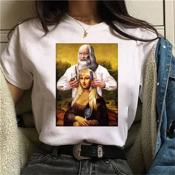 Zabavna majica sa po cijeloj površini Mona Lise, Ženske Smiješni Grafički Majice, Berba Majice Harajuku, Skraćeno Top Kratkih rukava, Ženska Bluza