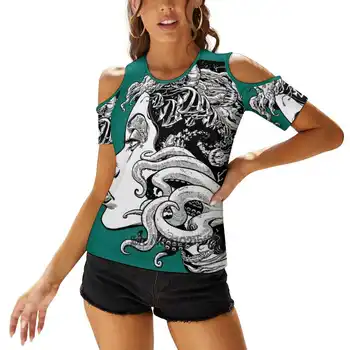 Alternativni Ženska majica sa po cijeloj površini Poseidon'S Majstorica, Svakodnevne Ljetne majice, Ulica Majica, Korejski vrhovima Poseidon Majstorica Ocean