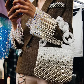 Transparentna srebrna torba od perli градиентного izrade, Moderan personalizirani ženske torbe preko ramena s kristalima, luksuzna večernje torbu poznate osobe