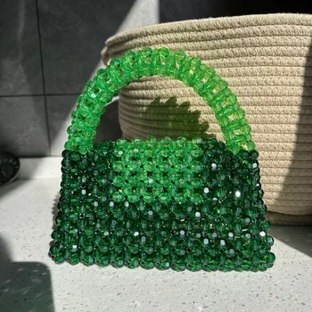 Ženska torba ručni rad od akrilnih perli sa zelenim сращиванием, nova moda, postupno pleter, kristalno torbe za žene na red