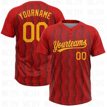 Izrađen po mjeri crveno-zlatno-crni unisex majica za softball s dvije tipke, s 3D-ispis Imena tima, Broj majice, sportsku odjeću za odrasle i mlade