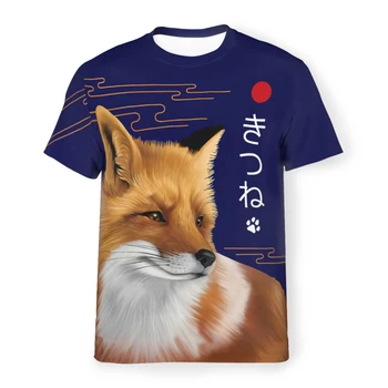 Umjetničkih slika lica Majice od poliestera Japanese Fox Male Harajuku Streetwear Tanka majica okruglog izreza