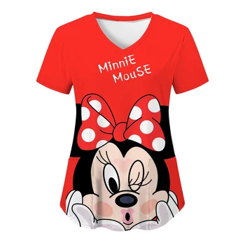 Ženska odjeća, uniforma medicinske sestre, majice s džepovima, majice s V-izrez, top sa Mickey iz bolnice Disney, ženske majice s Minnie Mouse 2023, ženske majice s Minnie Mouse