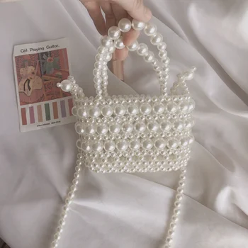 Vintage biserno-bijela torba u koju su utkane su ručni rad od perli, trendy ženske torbe preko ramena s teksturom, jednostavna je univerzalna ženska torba