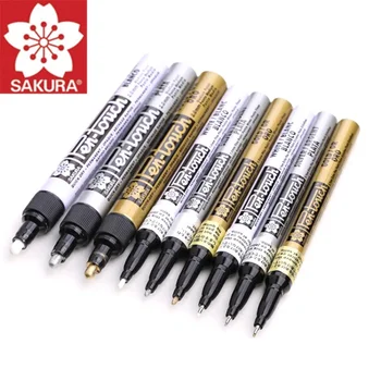Stalni marker Sakura Paint Pen 0,7 mm /1 mm / 2 mm Vodootporne markere za gume CD Pribora za crtanje na staklu (zlatna, srebrna, bijela)