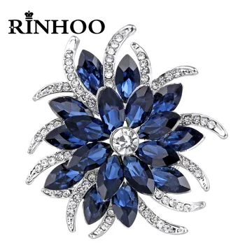 Moderan broš u obliku kristalne cvijeta Rinhoo, Elegantne tamno plave Igle igle u obliku cvijeta od gorskog kristala, Svadbeni Buket za mladence, Ukras za gornji dio ženske odjeće.