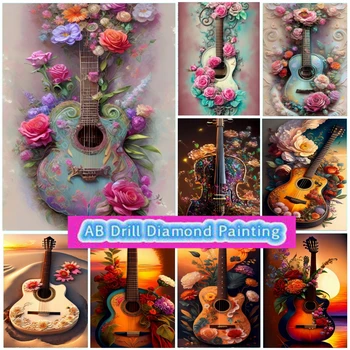 Gitara glazbeni instrument AB Drill Diamond Painting Fantasy Flowers Art Slika 5d Diy Kit za vezenje križić Poklon za doma dekor