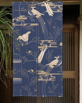 Tradicionalna kineska vrata zavjese s cvijećem i pticama, japanski zavjese Noren za vrata, slika savršena maskara za kuhinjski zidovi