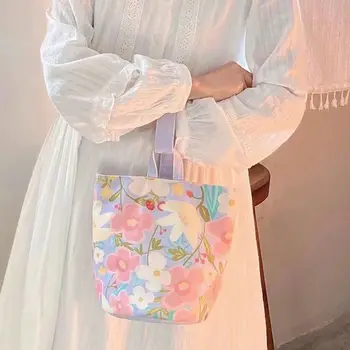 Velika prostrana torba-kantu sa svježim cvijećem, slatka torba za ланча, холщовая torba u korejskom stilu, torbe za kupovinu, torba-тоут, torba za mame, ženska torba