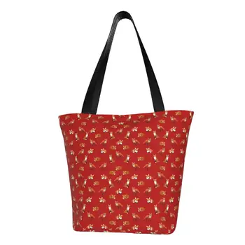 Torba za kupovinu Little Red Fox, putne torbe s po cijeloj površini biljni i životinjski svijet, Ženska torba preko ramena s po cijeloj površini, moderna torba-тоут od poliestera