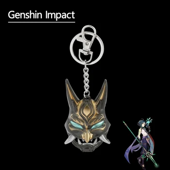 Igre metalni privezak Genshin Impact s crtani фигуркой Xiao, Privjesak u obliku эмалевой maske, Privjeske za ključeve od automobila, pribor za ključeve u ruksak, Držač za ključeve