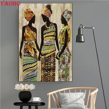 5D Diamond Slikarstvo Tri Afričke Djevojke-Žene Cijeli Trg Okrugli Diamond Vez Gorski Kristal Slika je Mozaik Doma Dekor
