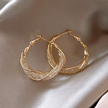 Jesensko-zimske velike naušnice, prstenje s geometrijskim uzorkom od циркона okruglog oblika za žene, moderan elegantan nakit, poklone za stranke