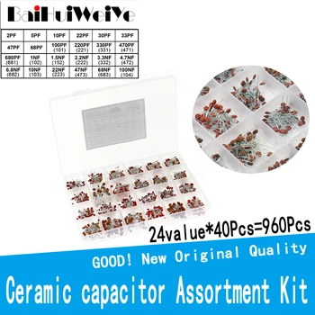960 kom/LOT Keramički Kondenzator Raspon Set BOX Set 2PF-100NF 24 value * 40Pcs 50V Elektronski Kondenzatori Komponente DIY Package