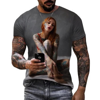 Cool ljetne modne Seksi muška majica s tetovažom i 3D ispis 2023, Novi trend i Casual majica оверсайз s okruglog izreza, Topla rasprodaja