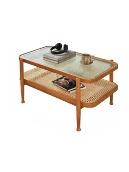 Dvostruka čaj stol od masivnog jasena ratana, moderna минималистичная osnovna dnevni boravak, stakleni mali čaj stol, namještaj za dnevni boravak