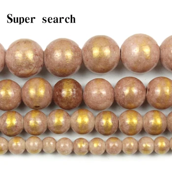 Perle od prirodnog kamena smeđe boje sa zlatnim посыпкой 4/6/8/10/12 mm Okrugle perle od Jaspis za izradu nakita, narukvice 