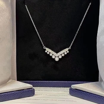 Nakit francuski luksuzni brand od srebra 925 sterling, zlata 18k, ovjes s kubični cirkon i biserima za ženske ogrlice u obliku srca