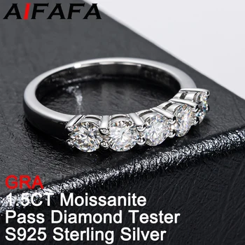 Prsten AIFAFA s dijamantom od ovog муассанита težine 1,5 karat Vrhunske kvalitete od bijelog zlata 18k, prekriven srebrom od punog srebra 925 sterling, prođe test na dijamante