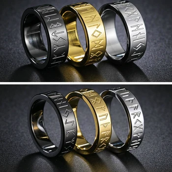 Novi vintage prsten s рунами vikinzi za muškarce i žene, punk-moda, skandinavska prsten od nehrđajućeg čelika, Amulet, Najverovatnije dar, Besplatna Dostava