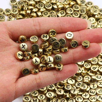 akrilne perle s miješanim slovima zlatne boje 7 mm, okrugli privjesci-podupirače, perle abecede za vez, izrada nakita, narukvice i ogrlice 
