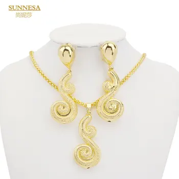SUNNESA Talijanski Komplet nakita iz Dubaija sa premazom od 18-karatnog zlata za žene, Moderan Zlatno ogrlicu, naušnice, Afrički nakit u elegantnom